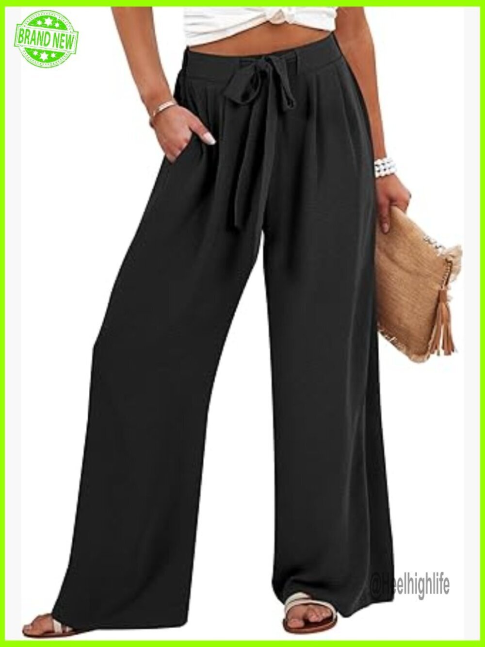 Wide Leg Palazzo Pants High Waist Flowy Linen Summer Lounge Casual